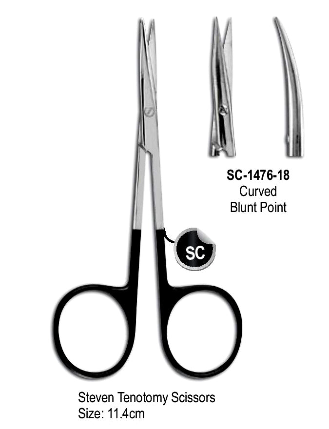 Steven Tenotomy Super Cut Scissor Curved Blunt Point 11.4cm with Black Color Rings