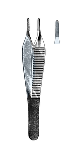 Adson Forceps, Serrated, W / TC Inserts, Goldplated 4 3/4" (12 cm) - Garana Industries