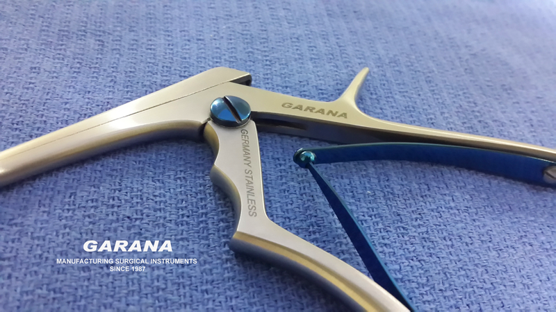 Kerrison Rongeurs Bite Size 1MM 45 Degree Up Bite 9" Shaft, Blue Center Screw