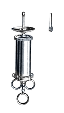 Pomeroy Ear Syringe, All Metal, W/Two Tips & Shield, Chrome 7 1/2" (18 cm), 3 Ounce Capacity - Garana Industries