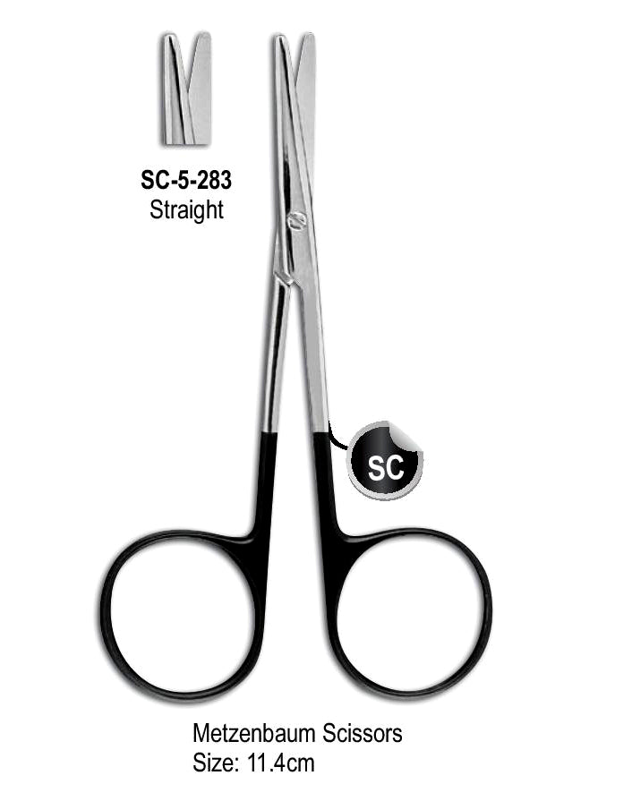 Metzenbaum Super Cut Scissor Straight 11.4cm with Black Color Rings