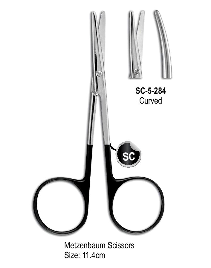 Metzenbaum Super Cut Scissor Curved 11.4cm with Black Color Rings