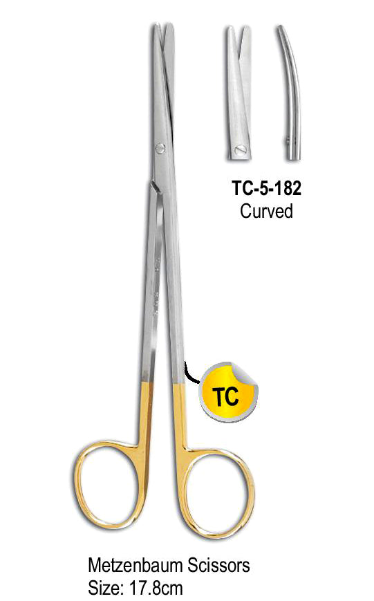 TC Metzenbaum Scissor Curved 17.8cm with Gold Plated Rings