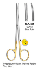 TC Metzenbaum Scissor Curved Delicate Pattern 14cm with Gold Plated Rings
