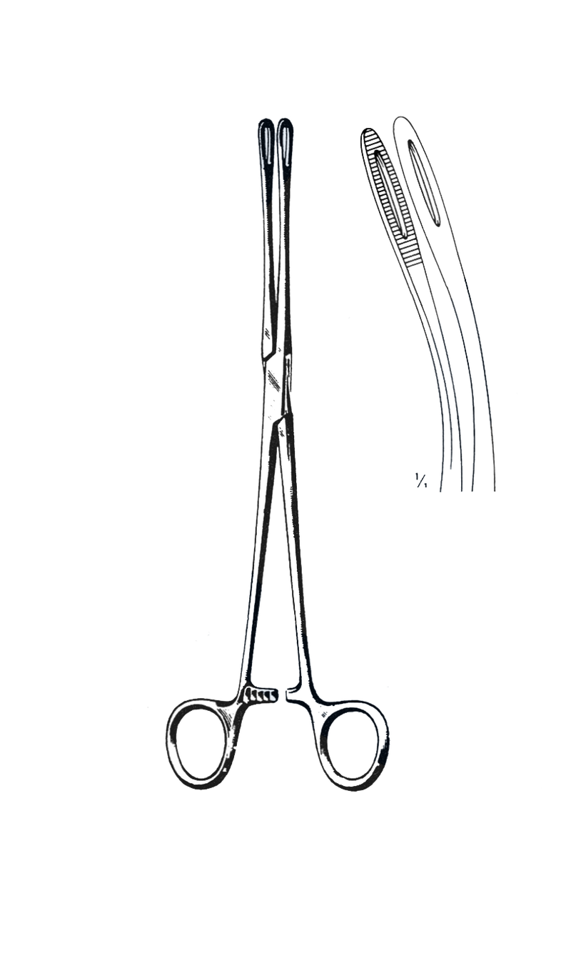 Fletcher Cervix Holding Forceps, Serrated, Curved 9 1/2" (25 cm) - Garana Industries