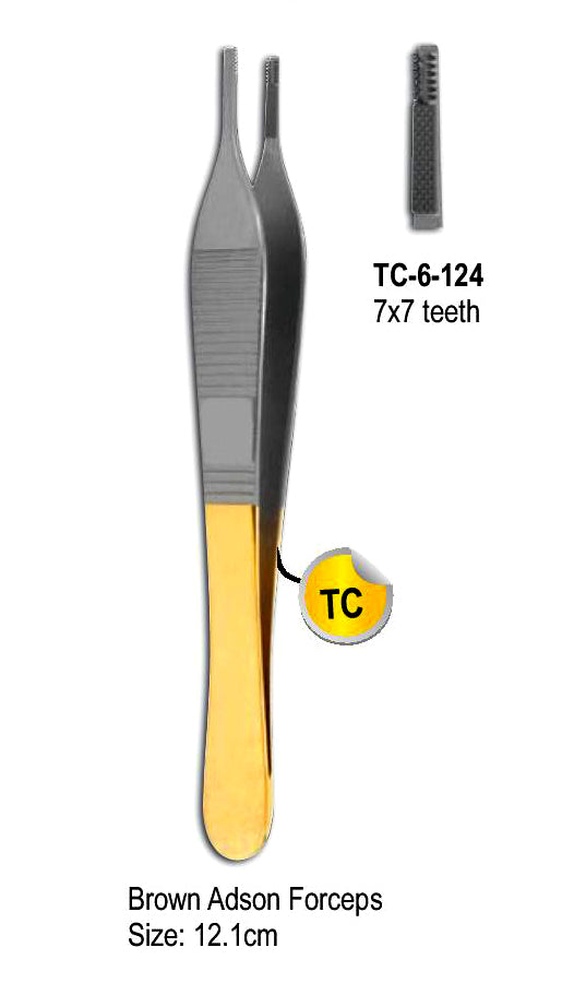 Brown Forceps 7 x 7 Teeth 12.1cm with Gold Plated