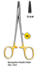 TC Baumgartner Needle Holder 14cm with Gold Plated Rings