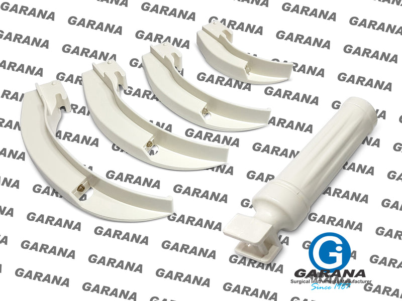 Laryngoscope Macintosh Set 4 Blades & 1 Handle Plastic Body Built in Battries White LED Light