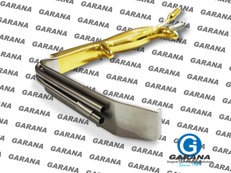 Ferreira Breast Retractor With Fiber Optic & Suction Tube Gold Plated With Teeth Blade 4.5" x 1" Width from Teeth 0.80" - Garana Industries