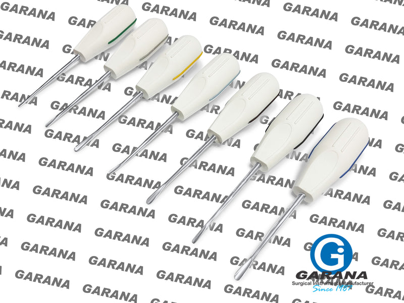 Dental Luxating Elevator White Plastic Handle Inverted Curve Packed in Kit