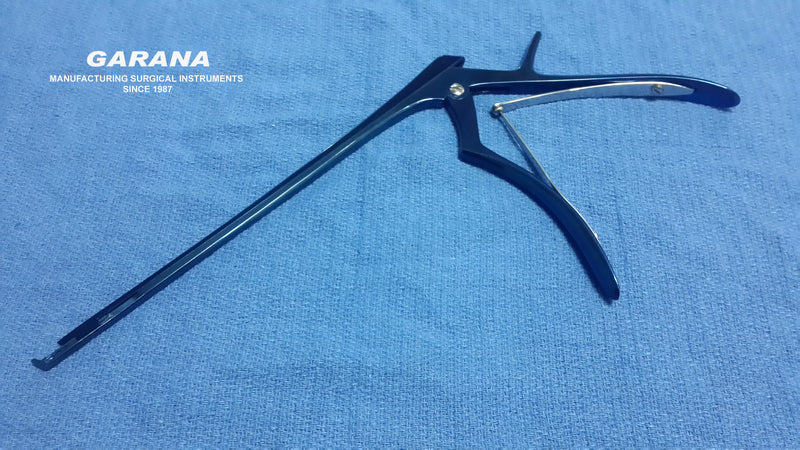 Kerrison Rongeurs Bite Size 2MM 45 Degree Up Bite 8" Shaft, Thin Footplate Blue Titanium