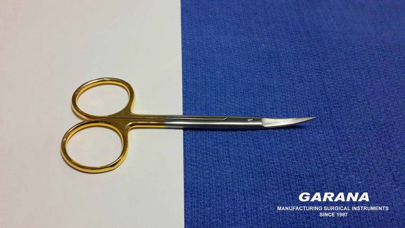 Iris Scissor 4.5" Curved T.C, Gold Plated Handles Premium Grade
