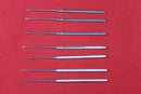 Buck Ear Curette Set of 7 Piece Sharp Point Round handle overall length 6.5"