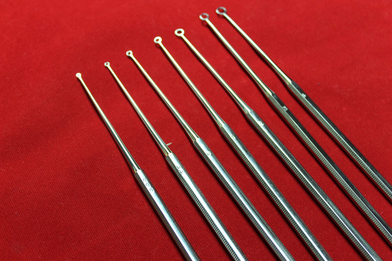 Buck Ear Curette Set of 7 Piece Blunt Point Round handle overall length 6.5"